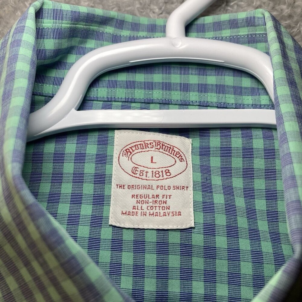 Brooks Brothers Regular Fit Mens Dress Shirt Plaid Non-Iron Short Sleeve Large